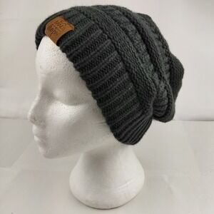 Headbands Of Hope Gray Rib Knit Crocheted Beanie Winter Hat Chunky Slouchy